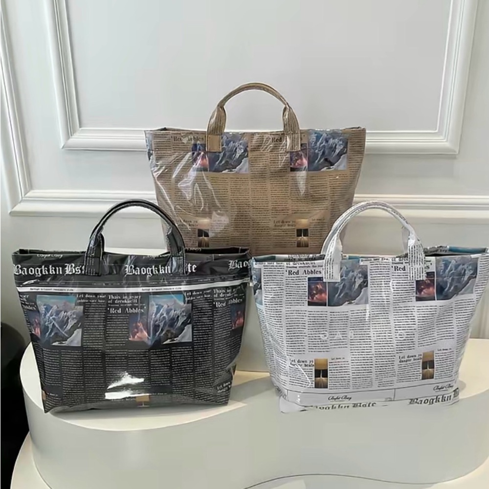 Newspaper Print Tote Bag - Black and White